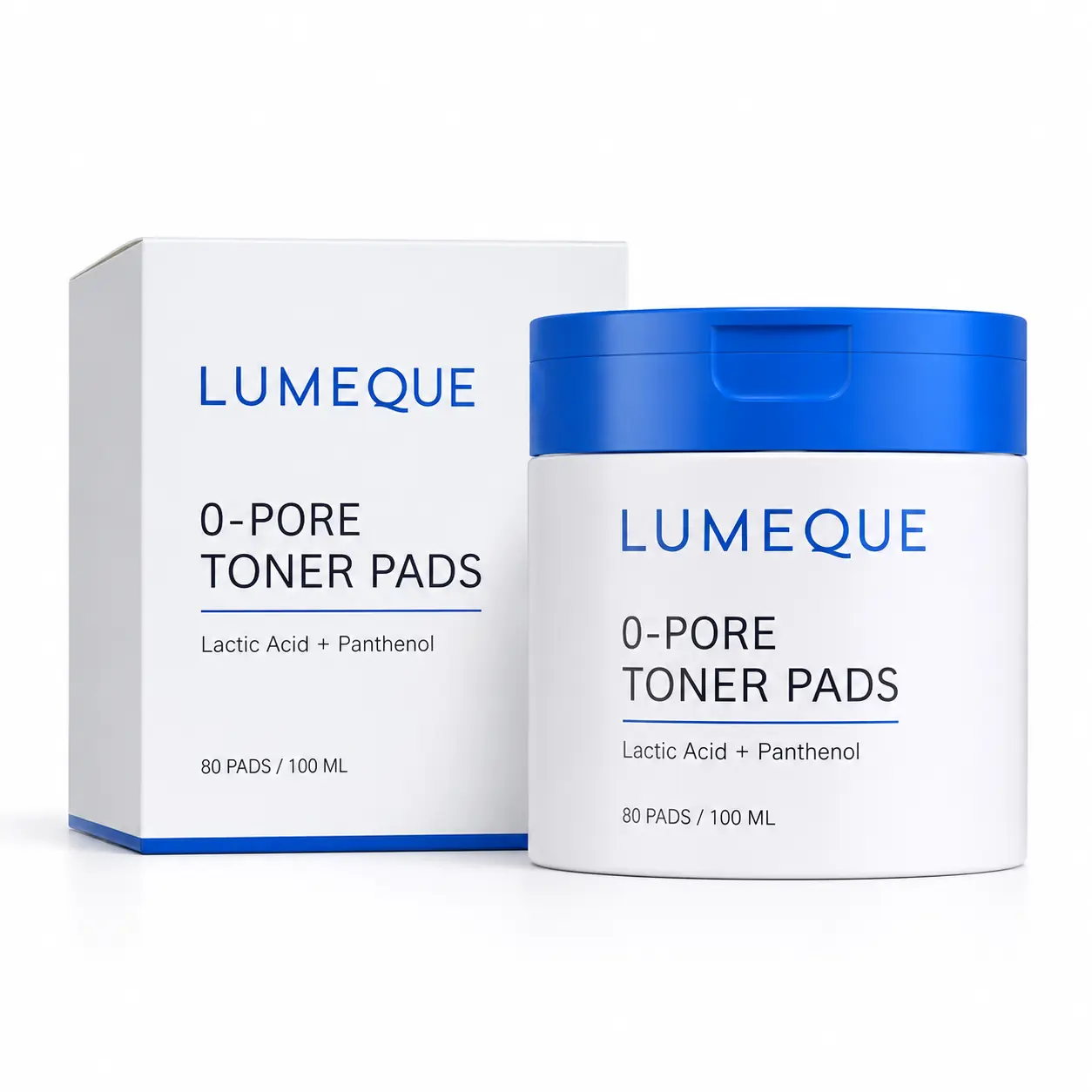 Lumeque 0-Pore Toner Pads jar and carton